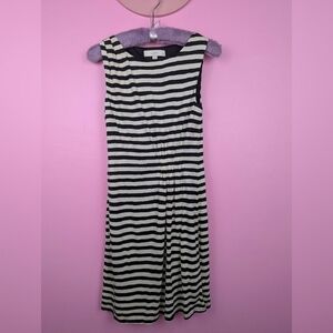 Ann Taylor Loft Petites Black & White Horizontal Striped Ruched Sleeveless Dress